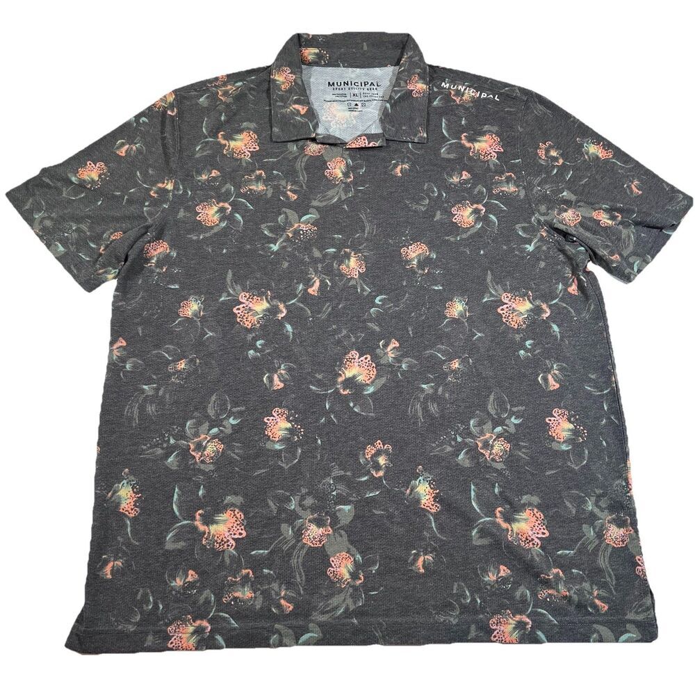 Municipal Sport Utility Gear Floral Short Sleeve Polo Golf Athletic Shirt XL
